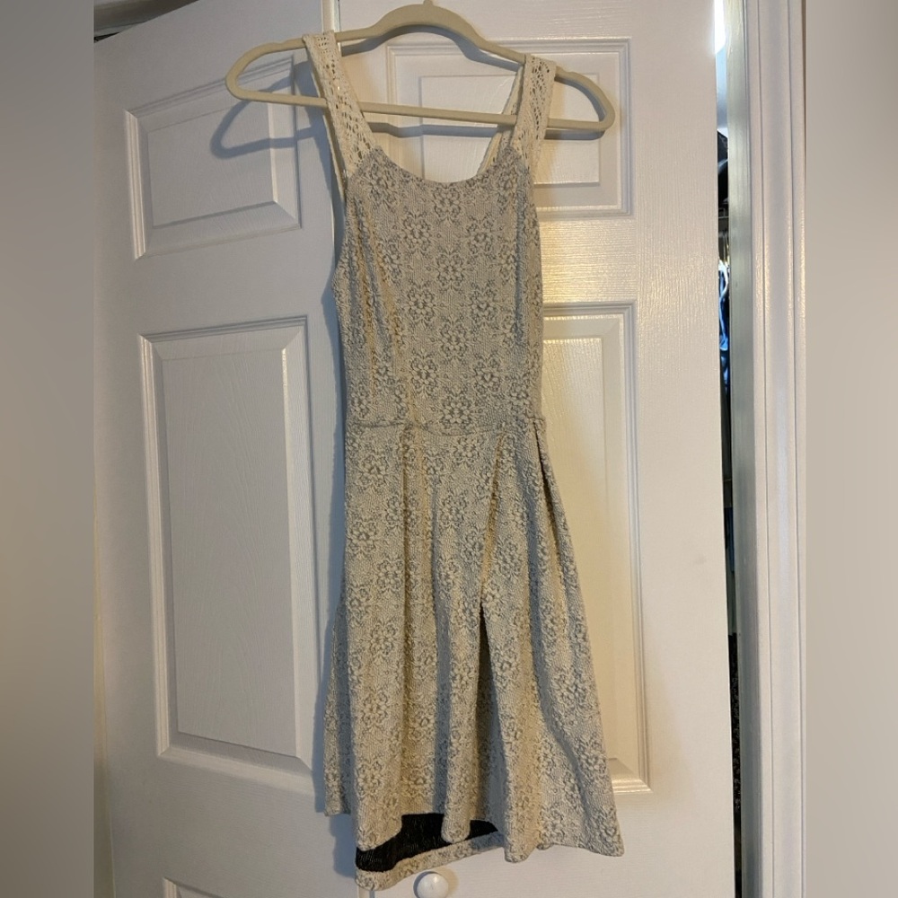 Anthropologie Backless White and Grey Crochet dress